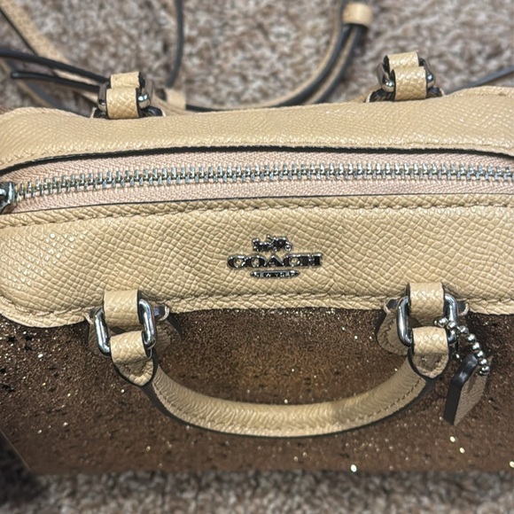 Coach Bag Mini Bling Crossbody Handbag Zipper Closure Gold Adjustable Strap - Picture 7 of 8